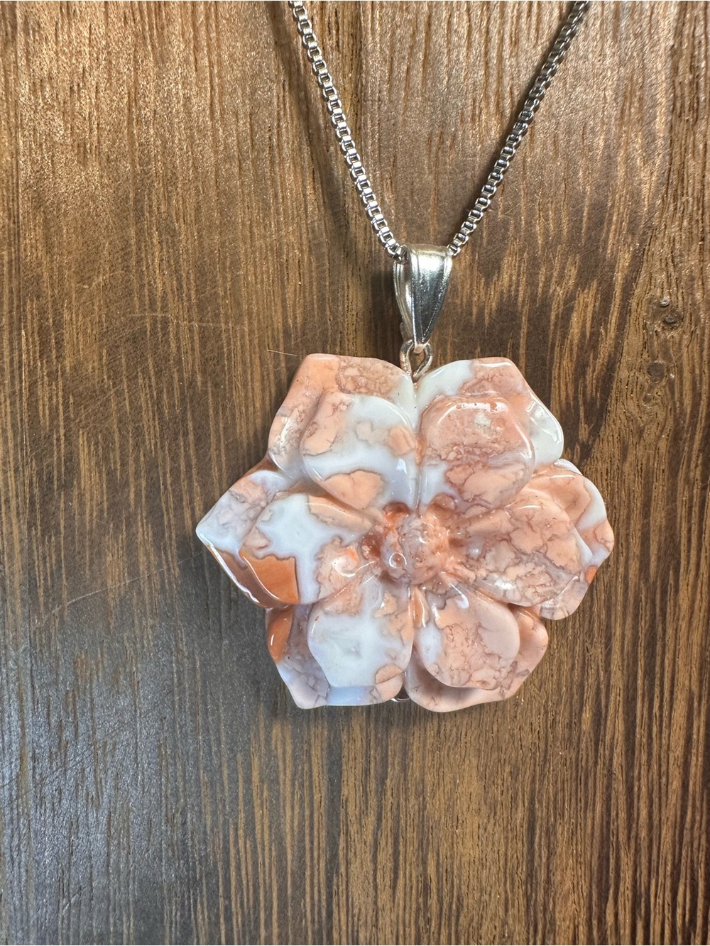 RESERVED FOR CG Petal Agate Flower Pendant Necklace on Chain - Picture 7 of 16